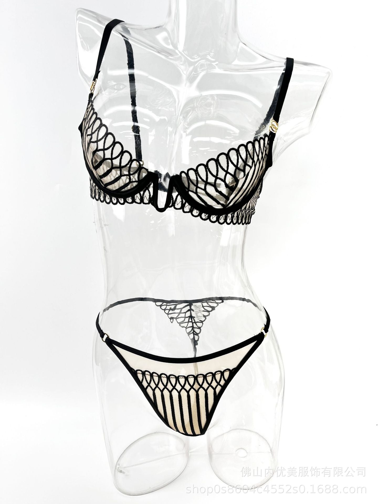 European and American French Style Lingerie for Women, Ultra-Thin and Deep U Shell-Shaped Embroidery Large Bust Minimizing Anti-Sagging Sexy Set Bra