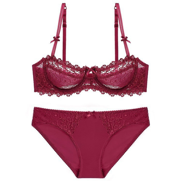 European and American Sexy Bra Set Ultra-thin Semi-transparent Half Cup Lace Bra Small Chest Push-up Anti-sagging Plus Size Bra