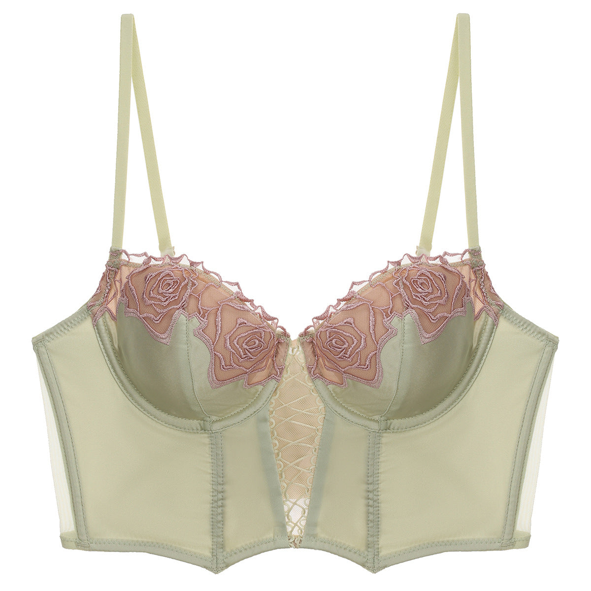 French Style Sexy Lingerie Summer Thin Retro Rose Fishbone Bra Vest Style Long Shaping Push-Up Bra