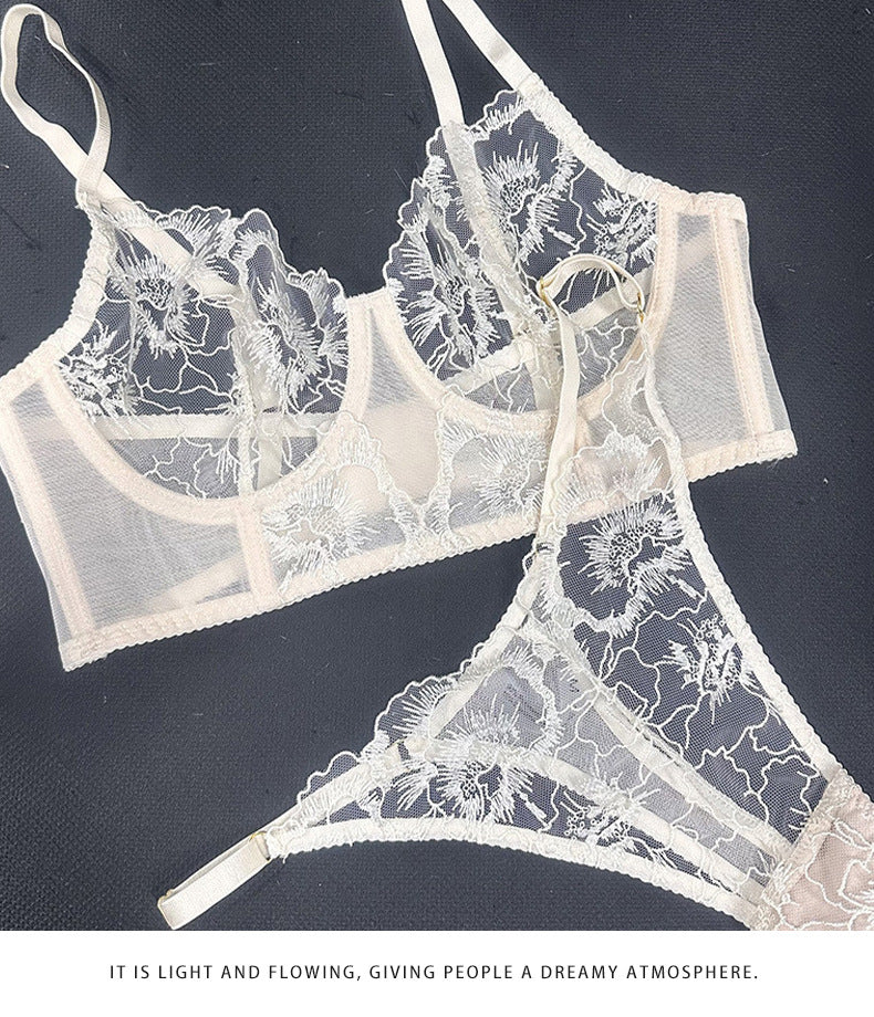 European and American Sexy Lingerie Thin See-through Fishbone Vest-style Bra Large Bust Minimizer Lace Lingerie Set