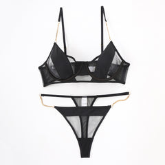 Cross-Border Sexy Lingerie Thin See-Through Mesh French Style Bra Large Bust Minimizer Plus Size Bra and Thong Set