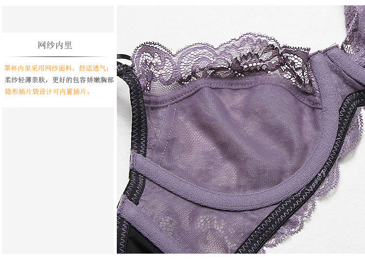 Girl Summer Ultra-Thin Soft Lace Breathable Sexy Ladies Bra Bra Set