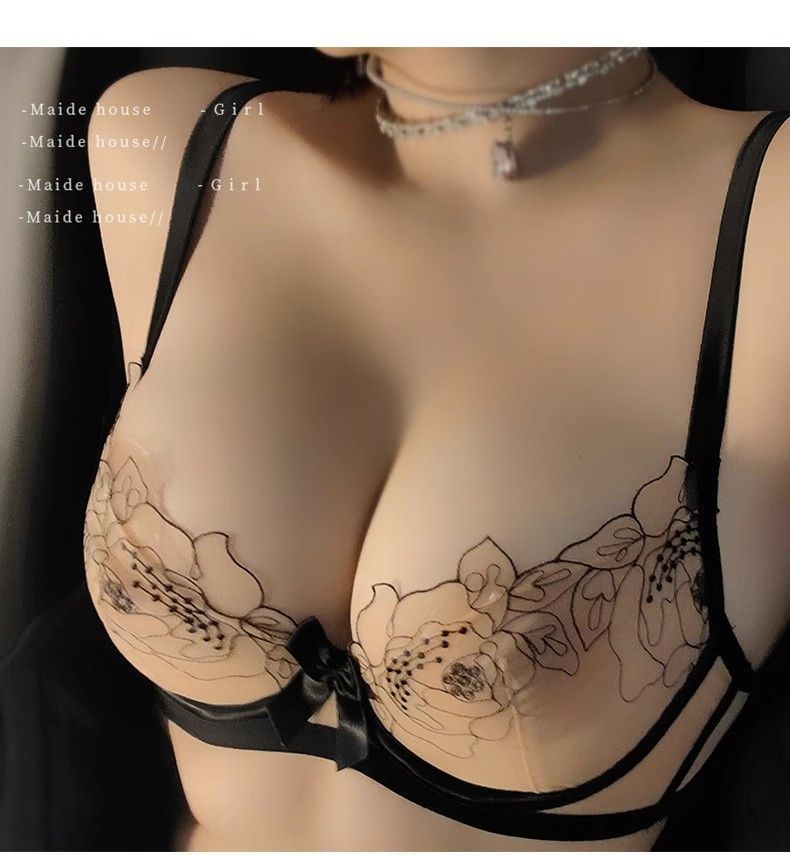 New French Style Sexy Lingerie for Women Lace Embroidery Ultra-thin Semi-transparent Hot Pure Desire Style Temptation Bra Set