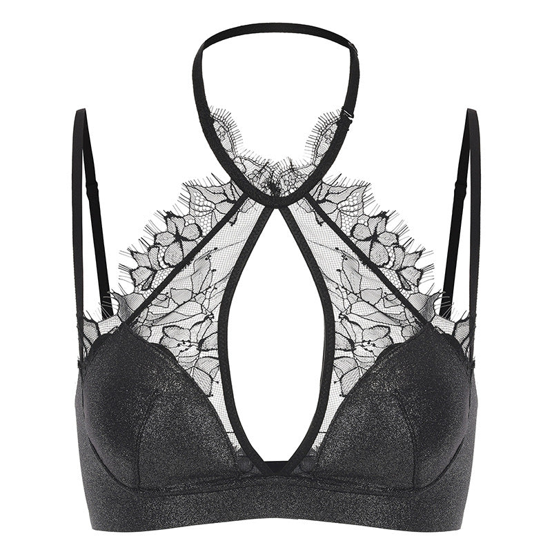 French Style Sexy Lingerie Summer Thin Halter Neck Lace Bra Vest Style Large Bust Minimizer Plus Size Bra