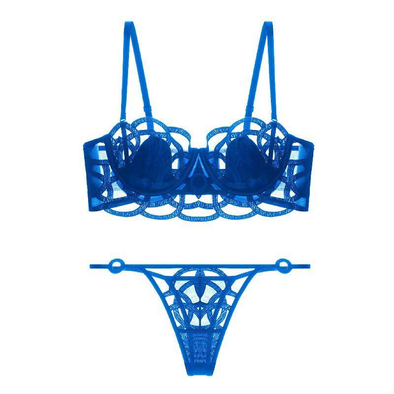 French Style Sexy Lingerie for Women, Thin Transparent Breathable Lace Bra, Minimizing Large Bust, Side Breast Collection, Push-Up Bra Set