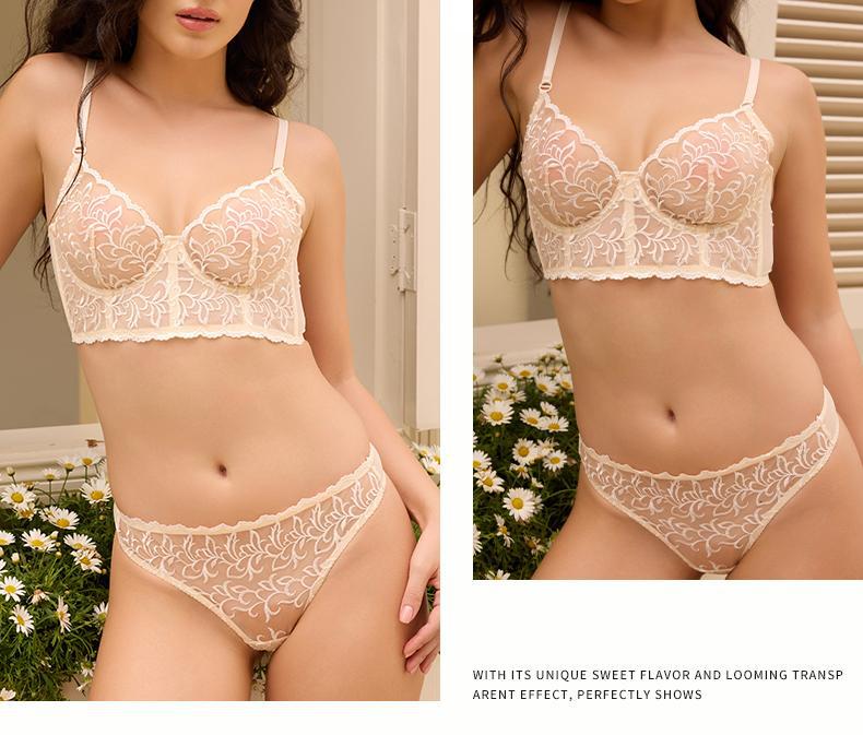 Cross-Border Foreign Trade French Style Lingerie Sexy Lace See-Through Erotic Bra Large Bust Minimizer Anti-Sagging Lingerie Set