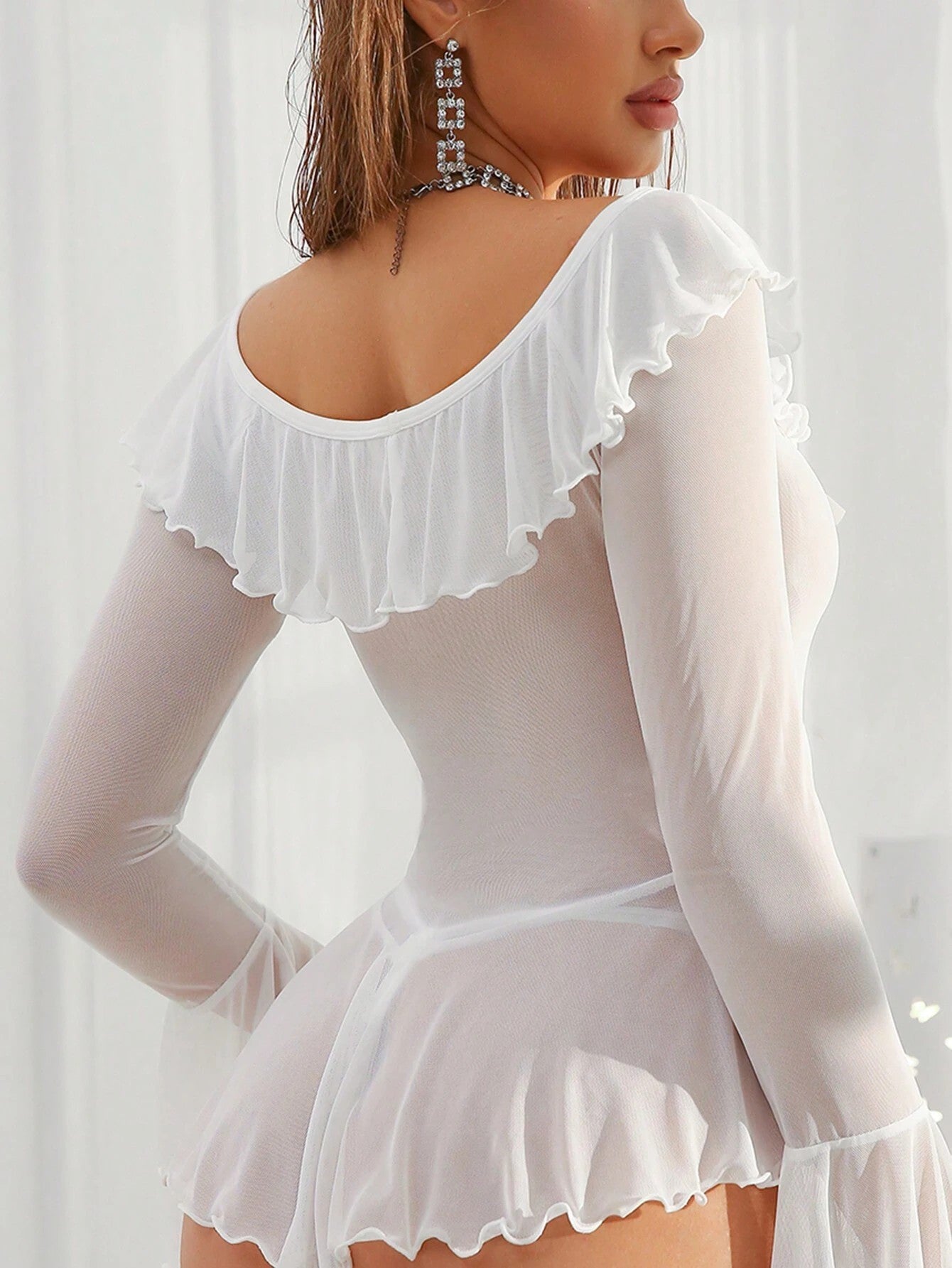 Cross-Border Foreign Trade European and American Sexy See-Through Mesh Dress Temptation Off-Shoulder Pure Desire Style Uniform Sexy Lingerie