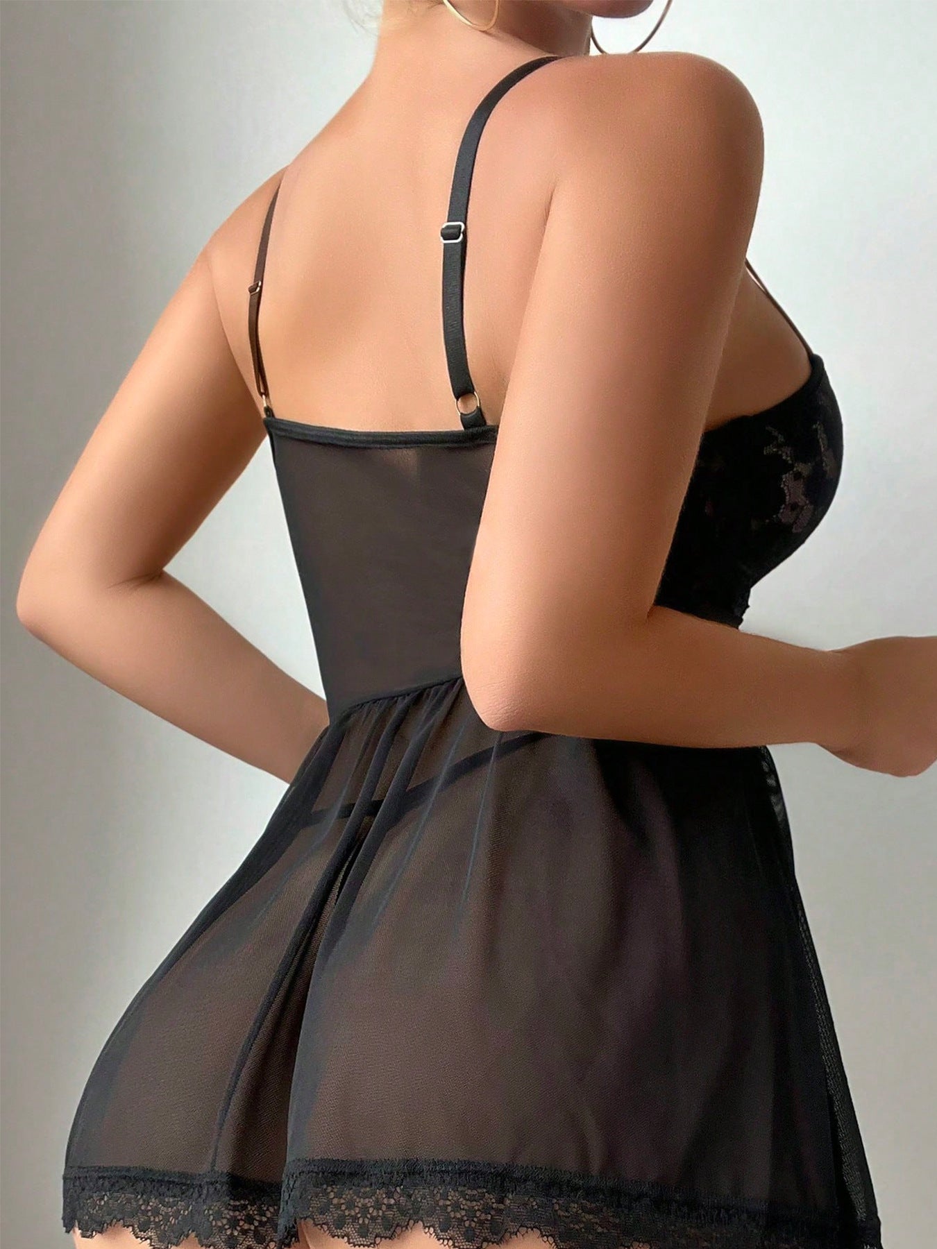 Cross-Border European and American Style French Sexy Nightdress Women's Lace See-Through Temptation Tie Mesh Strap One-Piece Lingerie
