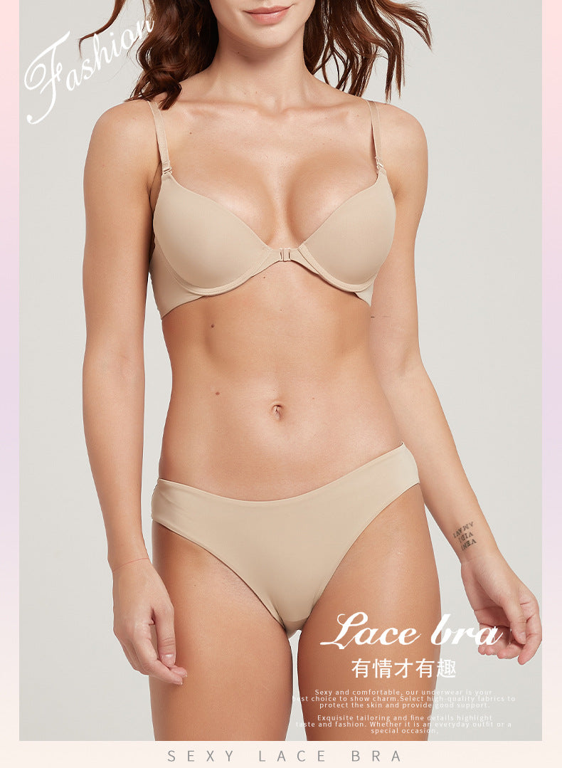Cross-Border Sexy Seamless Underwear Thin Front Closure Soft Underwire Bra Small Chest Push-Up Anti-Sagging Underwear Set