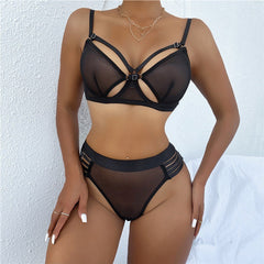 European and American Independent Station Hot-Selling New Style See-Through Mesh Wireless Motorcycle Sexy Lingerie Set