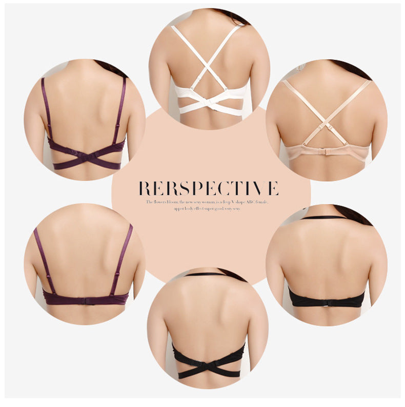 Manufacturer European and American Big Brand Backless Gown Wedding Dress Invisible Underwear Seamless Bra Beauty Back Gathered Multi-Functional Bra