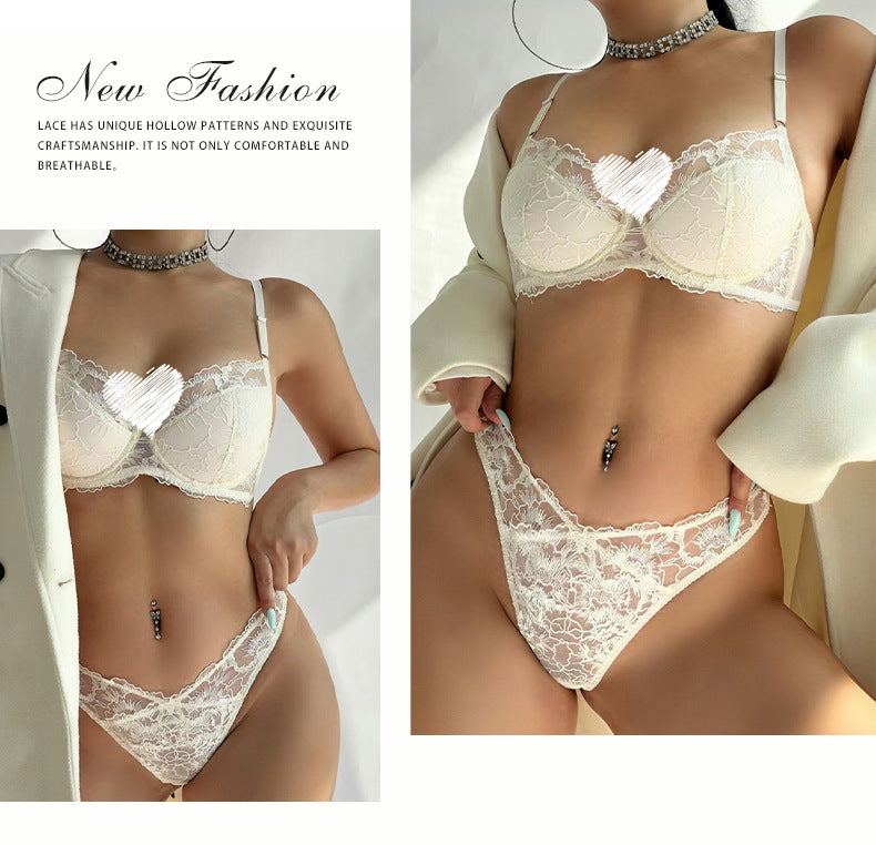 Cross-Border European and American Sexy Lingerie French Style Thin Jacquard Embroidery Lace Lingerie Large Bust Minimizer Anti-Sagging Bra