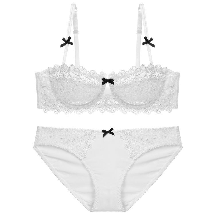 European and American Sexy Bra Set Ultra-thin Semi-transparent Half Cup Lace Bra Small Chest Push-up Anti-sagging Plus Size Bra