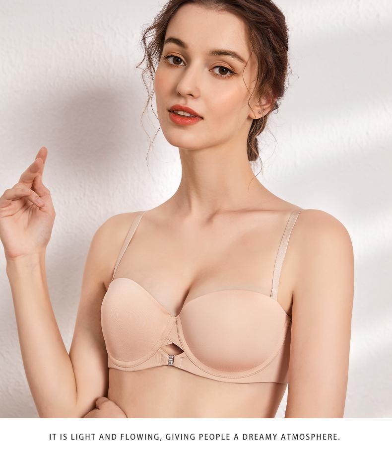 Cross-Border Sexy Seamless Underwear Glossy Strapless Anti-Slip Soft Steel Ring Bra Big Chest Makes You Look Smaller Plus Size Underwear Bra