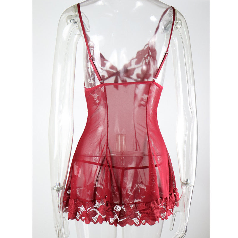 New Sexy Lingerie Temptation See-through Mesh Hollow Out Hot Backless Camisole Dress Uniform Set In Stock