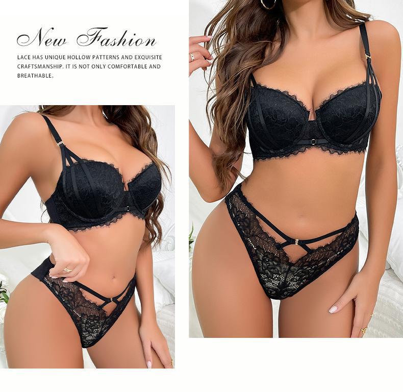 European and American Sexy Lingerie Eyelash Lace Small Chest Enhancing Push-Up Bra Anti-Sagging Side Breast Collection Bra Set