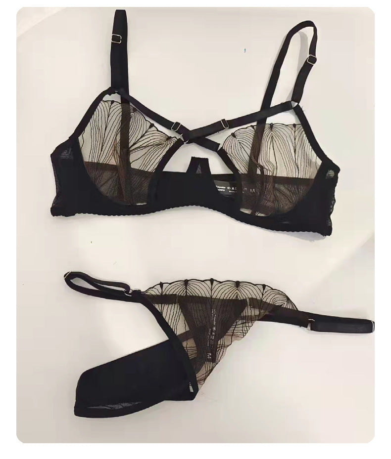 European and American Cross-Border Hot-Selling Sexy Lingerie Cross-Strap Lace Big Bust Minimizer Plus Size Lingerie Set