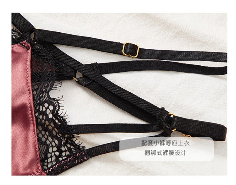 European and American Cross-Border Hot-Selling Sexy Lace Bra for Women, Tempting Large Bust, Minimizing, with Straps T Sexy Lingerie Set