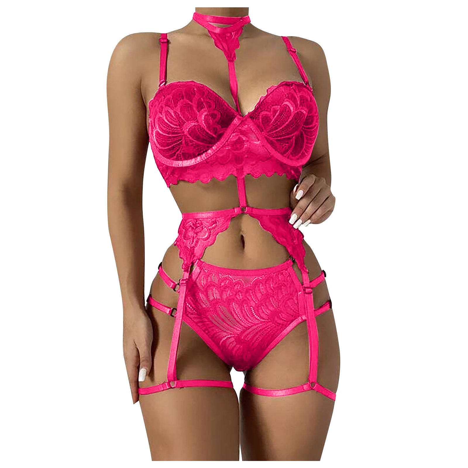 Sexy Lace Garter Belt Lingerie Set - Halter Neck 2-Piece Seductive Wear