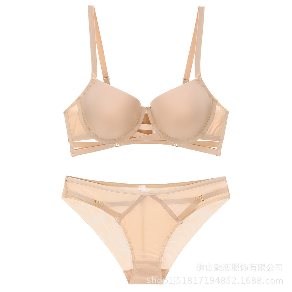 Cross-Border European and American Sexy Lingerie for Women, Cross-Strap Seamless Bra, Large Bust Minimizer, Anti-Sagging Bra Set