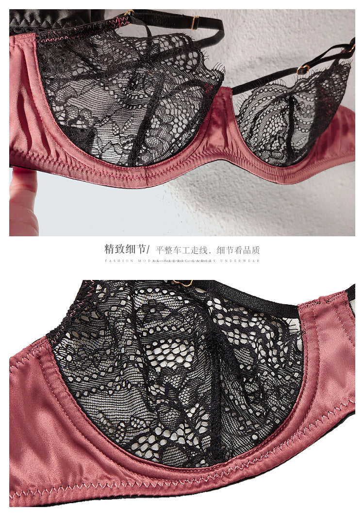 European and American Cross-Border Hot-Selling Sexy Lace Bra for Women, Tempting Large Bust, Minimizing, with Straps T Sexy Lingerie Set