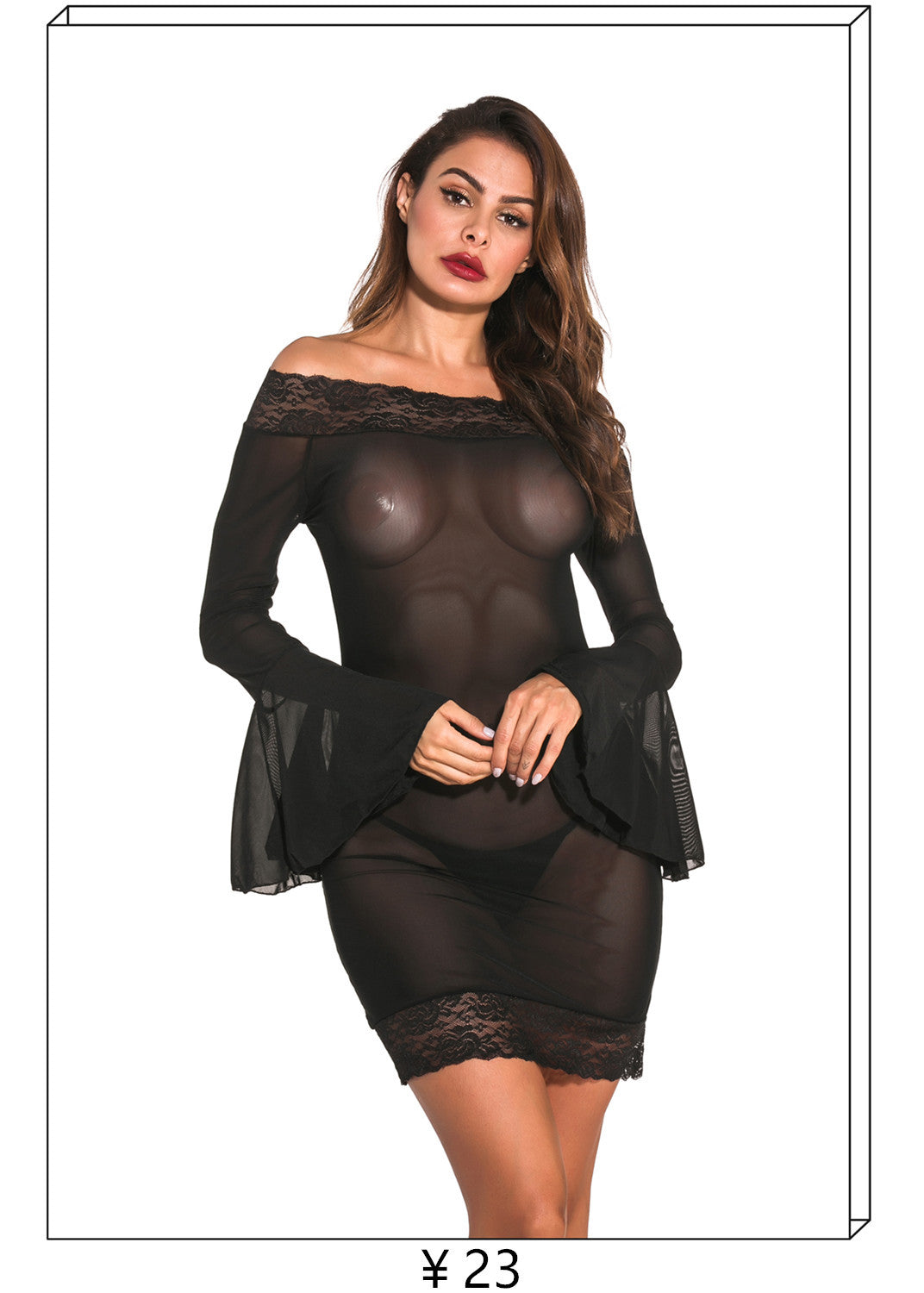 Autumn New Cross-Border Sexy Lingerie Temptation Mesh Nightdress Lace Transparent Women's Long Dress Homewear