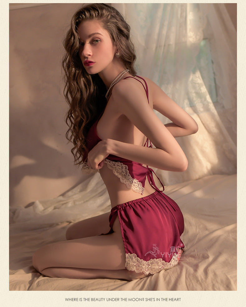 Yiyue New Sexy Camisole Nightdress Thin Lace See-through Temptation Camisole Shorts Women's Homewear Set8317