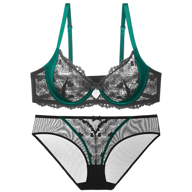 European and American Sexy Lace Lingerie for Women, French Style Ultra-Thin See-Through Plus Size Lingerie, Large Bust Minimizer, Anti-Sagging Bra Set