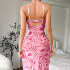 Cross-Border Foreign Trade Hot-Selling Sexy Lingerie for Women Pure Desire Rose Print Lace Nightdress Thong Two-Piece Set