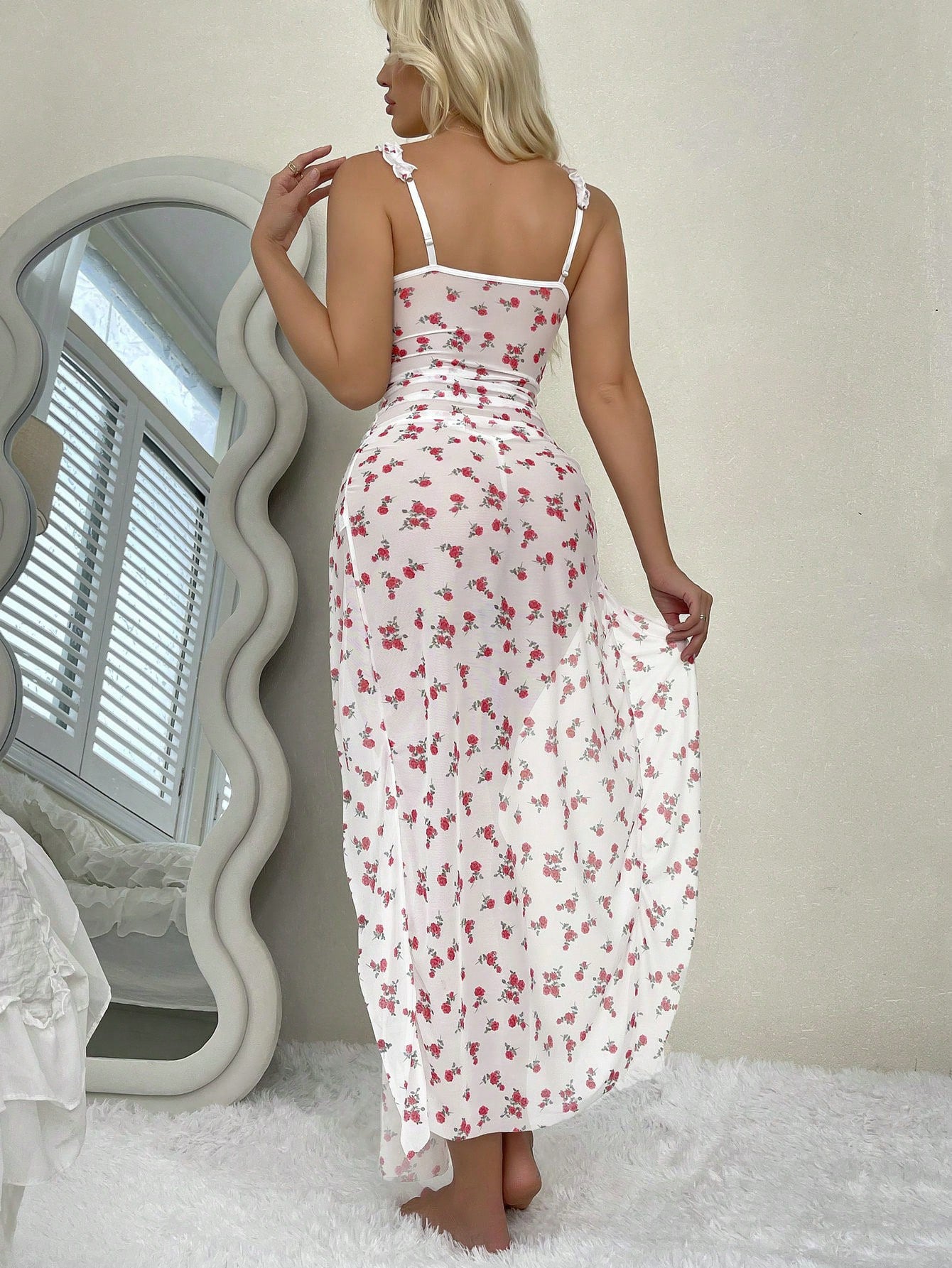 Amazon Foreign Trade Hot-Selling Sexy Lingerie for Women, See-Through Slim Temptation Split Long Dress and Thong Two-Piece Set