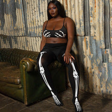 European and American Plus Size New Halloween Women's Clothing Rose Print Skull Jumpsuit Printed Slim Fit Thin Base Pants