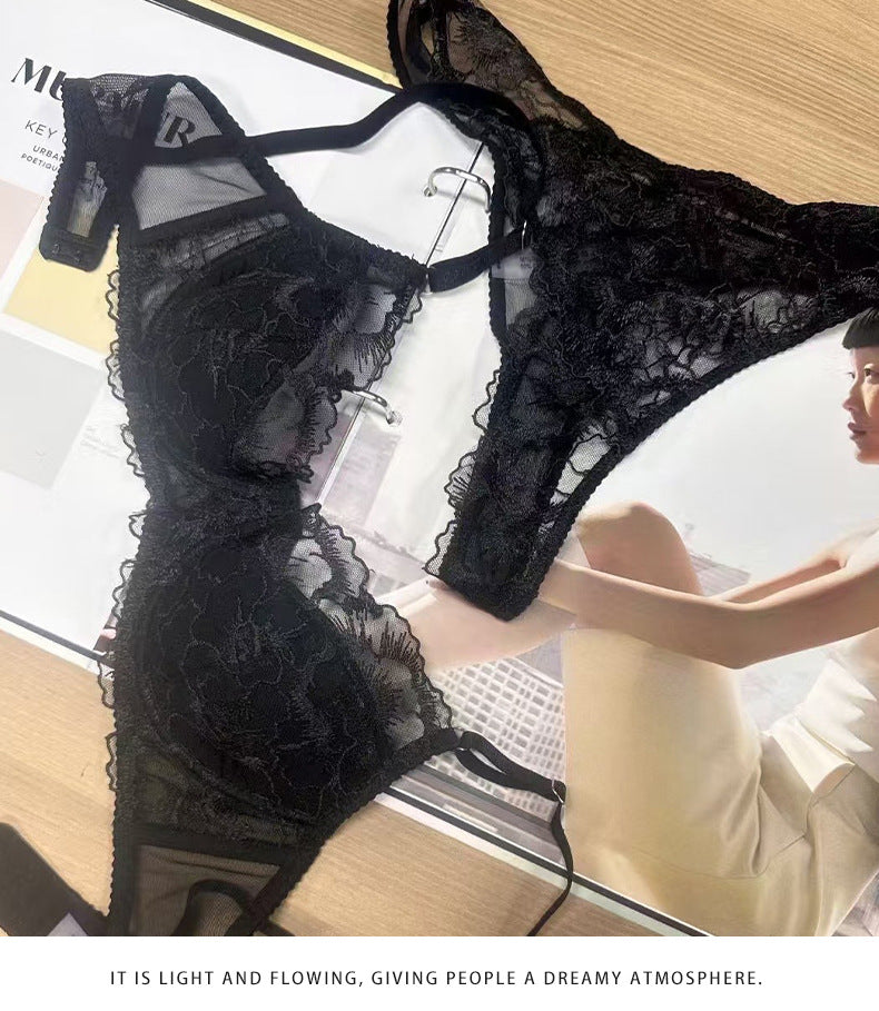 Cross-Border European and American Sexy Lingerie French Style Thin Jacquard Embroidery Lace Lingerie Large Bust Minimizer Anti-Sagging Bra