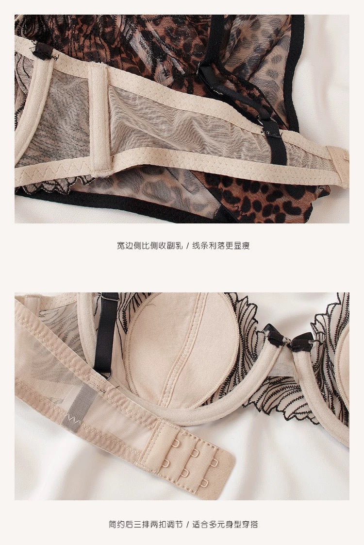 European and American Cross-Border Sexy Lingerie French Style Large Bust Minimizing Anti-Sagging Thin Embroidered Lace Plus Size Bra