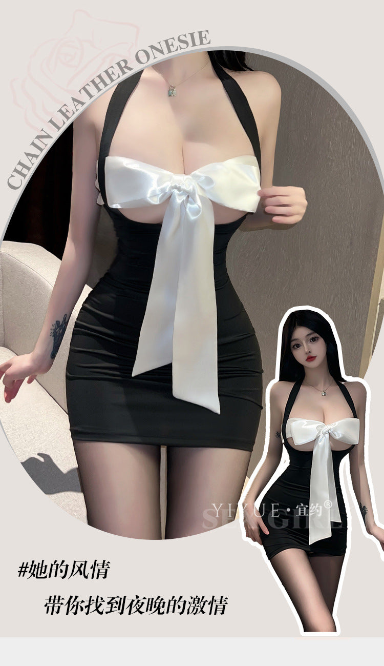 Yiyue Sexy Lingerie Pure Desire Bodycon Dress Halter Neck Hot Secretary OL No-Need-to-Remove Uniform Temptation Pajamas8915