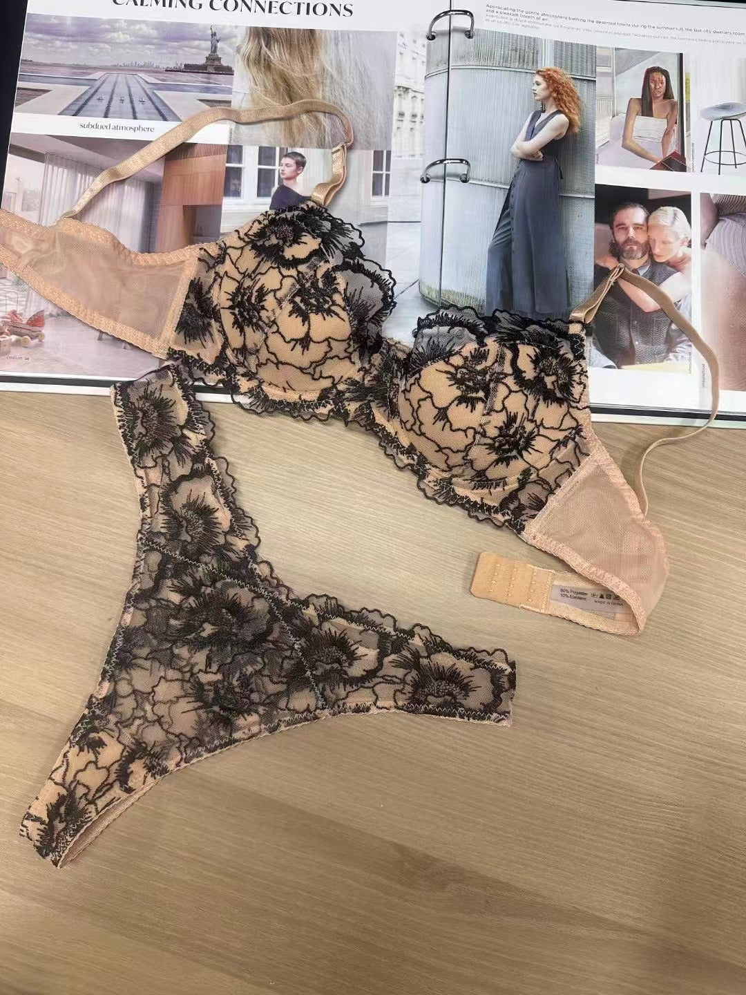 European and American Cross-Border New Sexy Lingerie Thin Jacquard Embroidery Lace Bra Large Bust Minimizer Plus Size French Lingerie