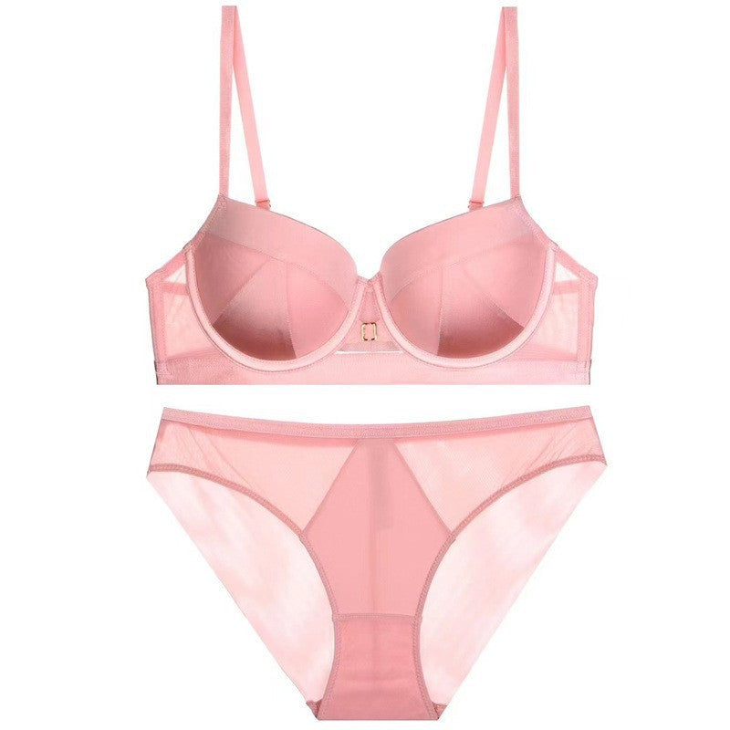 European and American Cross-Border Sexy Lingerie Seamless Half-Cup Small Chest Push-Up Bra Anti-Sagging Side Breast Collection Lift Bra Set