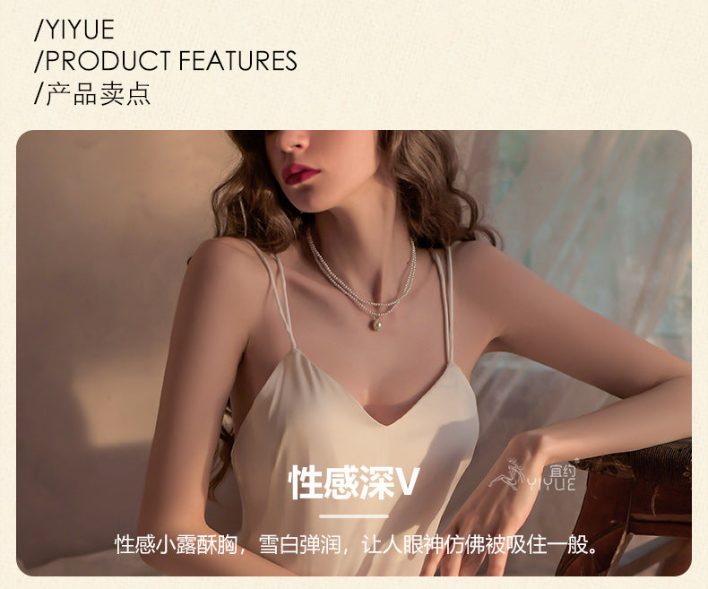 Yiyue Sexy Lingerie Sexy Ice Silk Strap Hollow Nightdress for Women Hot Passion Temptation Sleepwear Homewear8331