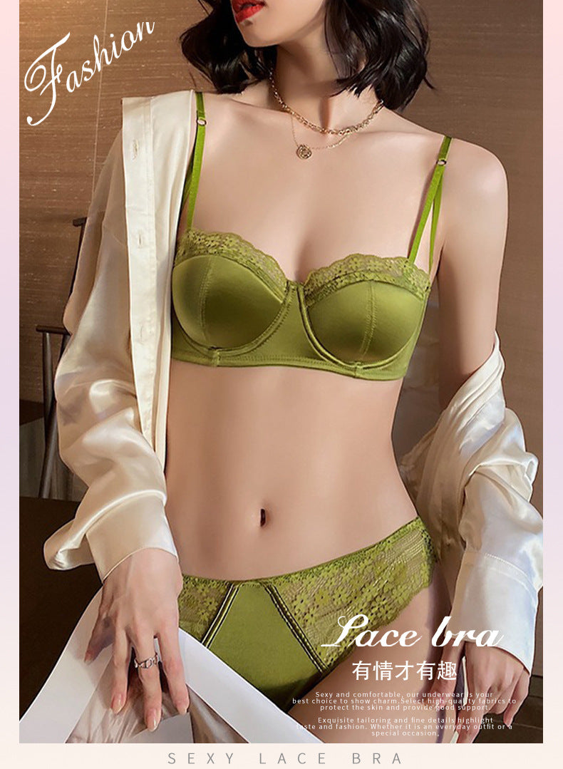 Cross-Border European and American Style French Lingerie Women Sexy Thin Lace Satin Bra Large Bust Minimizer Anti-Sagging Bra Set