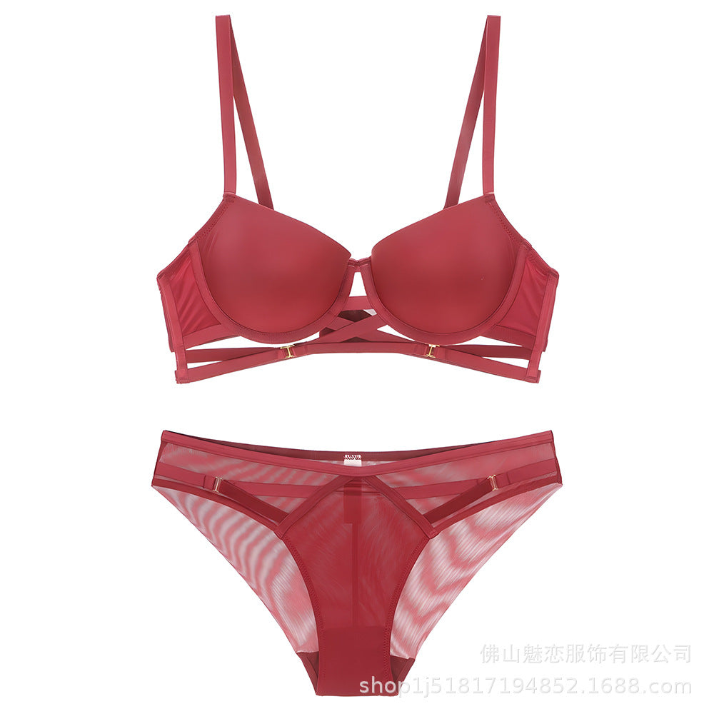 Cross-Border European and American Sexy Lingerie for Women, Cross-Strap Seamless Bra, Large Bust Minimizer, Anti-Sagging Bra Set