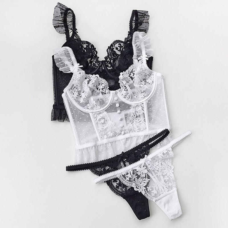 Cross-Border European and American Hot-Selling Sexy Lingerie Sexy Ultra-Thin Push-Up Beautiful Back Fishbone Shaping Lace Sexy Lingerie