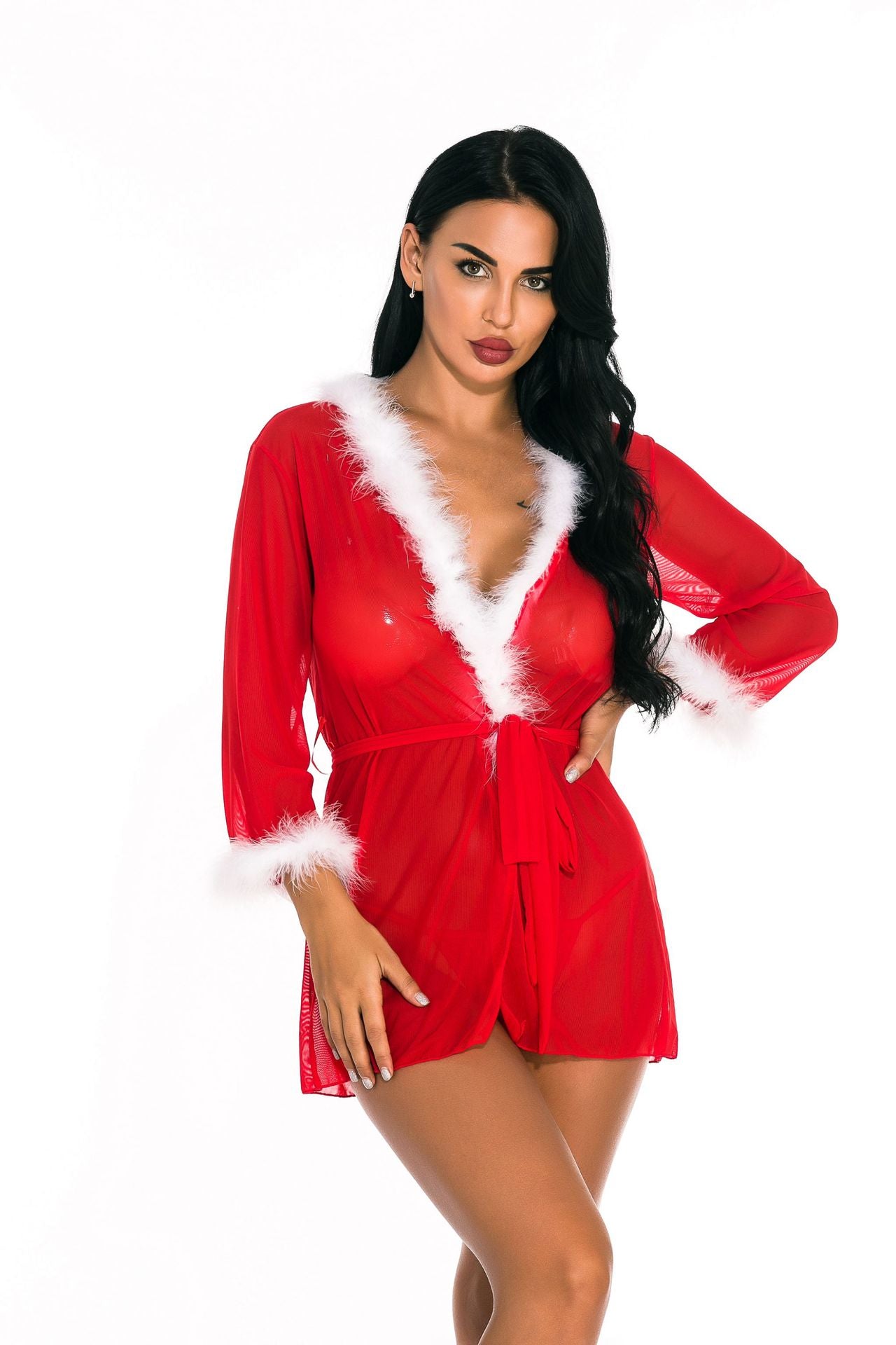 Christmas outfit see-through lace mesh two-piece set European and American Cross-Border Manufacturer Supply Sexy Lingerie Uniform Temptation
