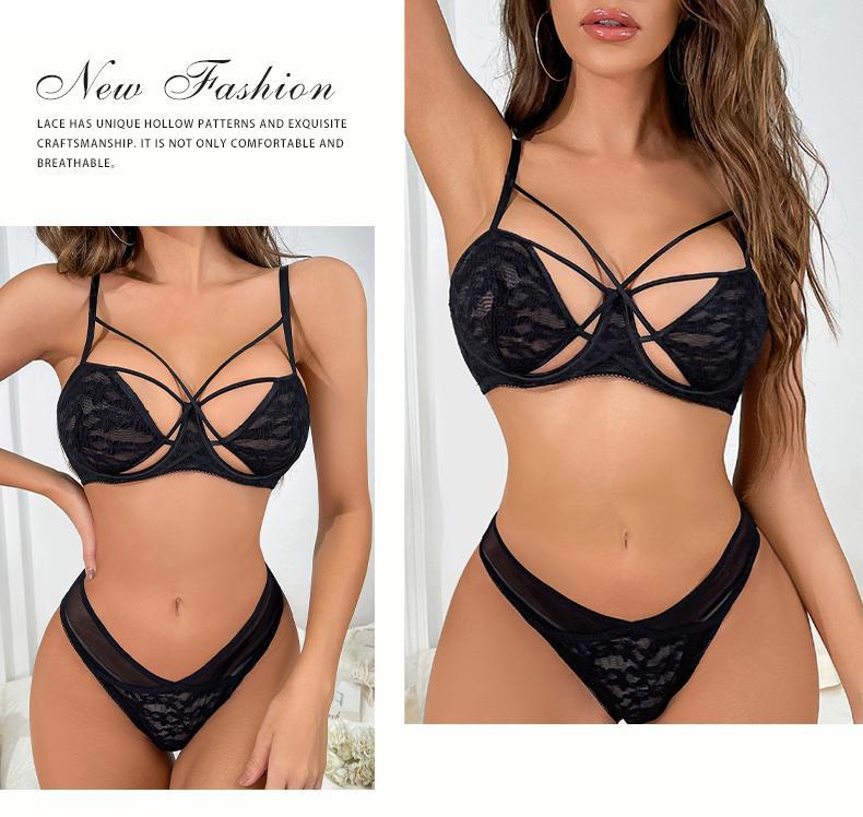 French Style Sexy Lingerie for Women Pure Desire Strap Design Bubble Fabric Breathable Lingerie Set Small Chest Enhancing Push-Up Bra