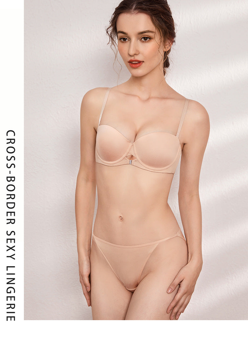 Cross-Border Sexy Seamless Underwear Glossy Strapless Anti-Slip Soft Steel Ring Bra Big Chest Makes You Look Smaller Plus Size Underwear Bra