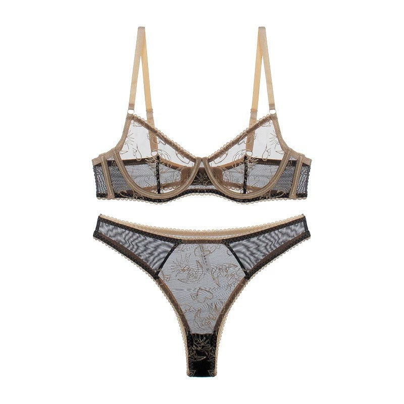 European and American Cross-Border French Style Sexy Lingerie Ultra-Thin Embroidered Lace Bra Large Bust Minimizer Plus Size Erotic Lingerie Set