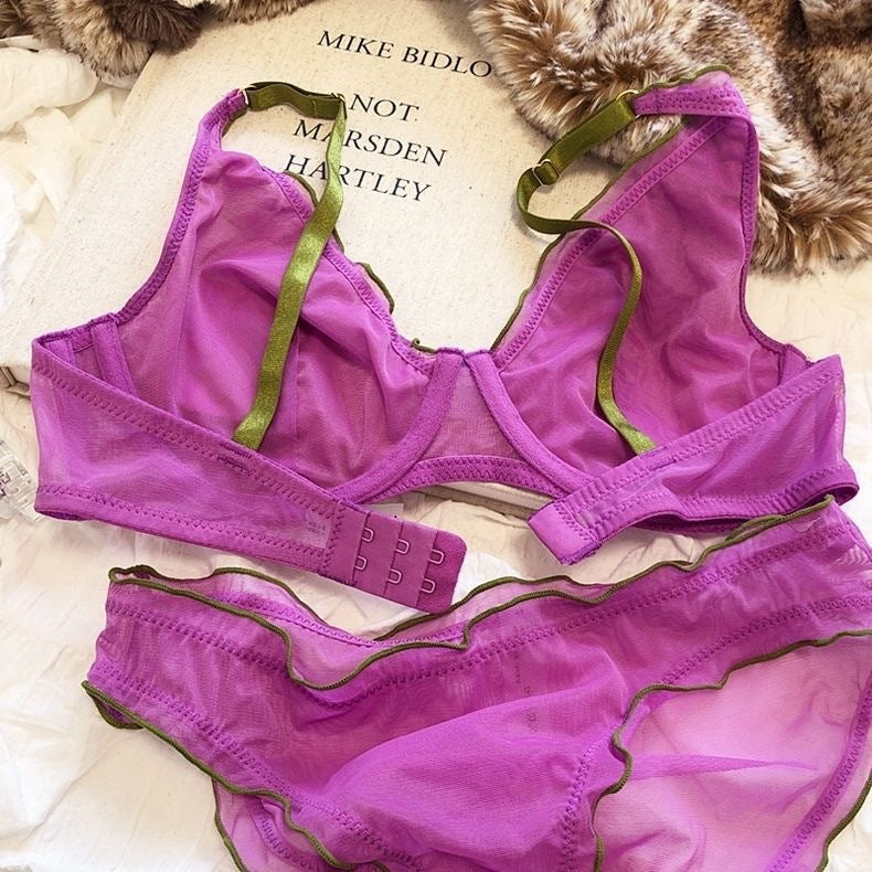 Cross-Border Hot-Selling Sexy Lingerie Ultra-Thin Mesh Large Bust Minimizer Side Breast Collection Anti-Sagging Bra Sexy Lingerie Set