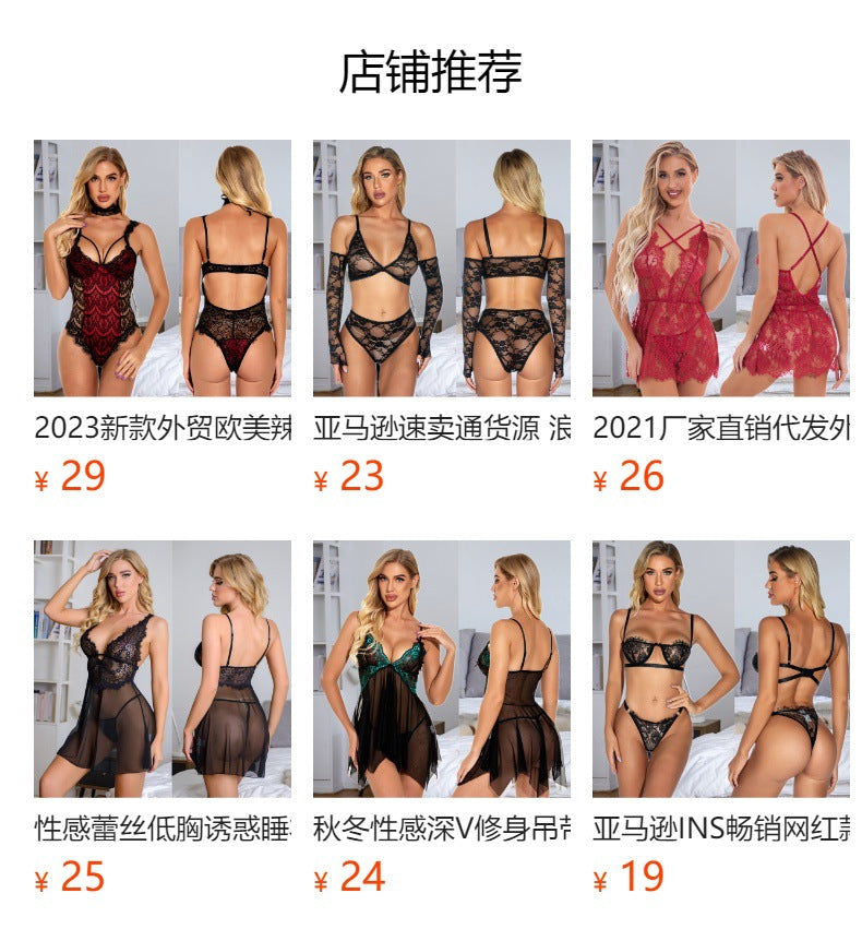 New Sexy Lingerie Temptation See-through Mesh Hollow Out Hot Backless Camisole Dress Uniform Set In Stock