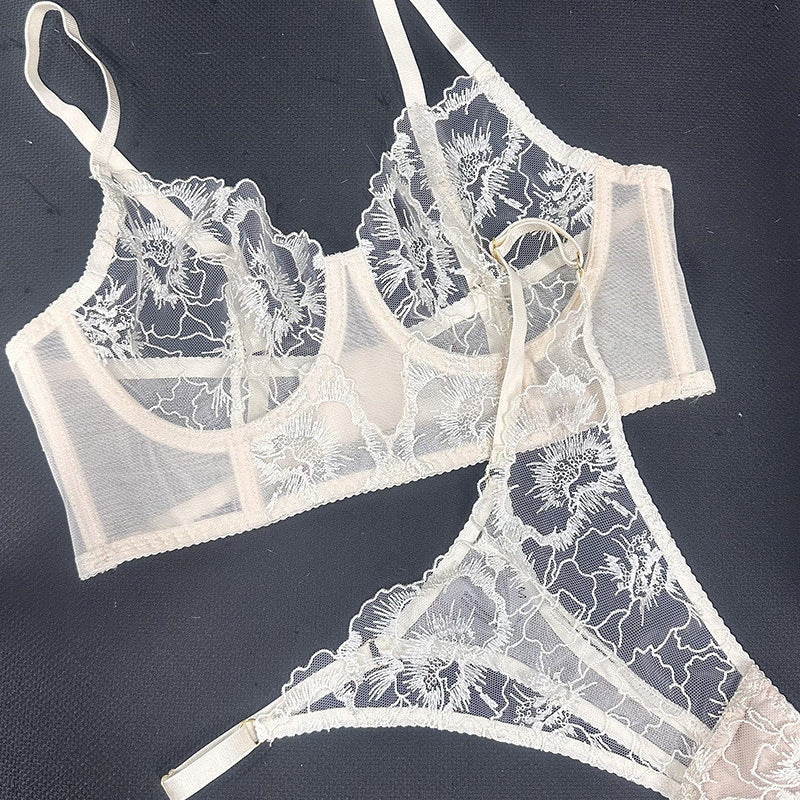 Cross-Border Sexy Lingerie Thin See-Through Lace Plus Size Lingerie Big Chest Minimizer Vest-Style Fishbone Bra
