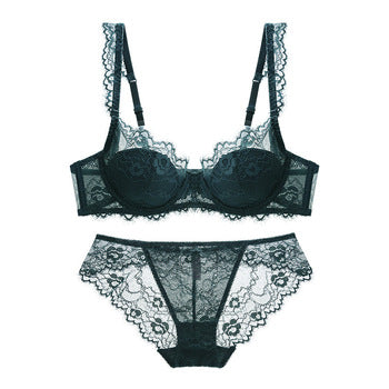 European and American Sexy Bra Set Ultra-thin Semi-transparent Half Cup Lace Bra Small Chest Push-up Anti-sagging Plus Size Bra