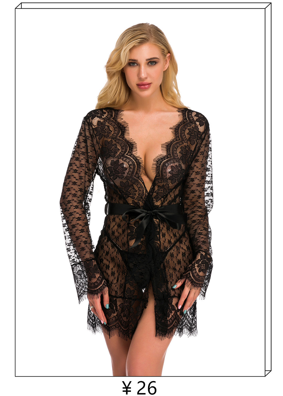 Autumn New Cross-Border Sexy Lingerie Temptation Mesh Nightdress Lace Transparent Women's Long Dress Homewear