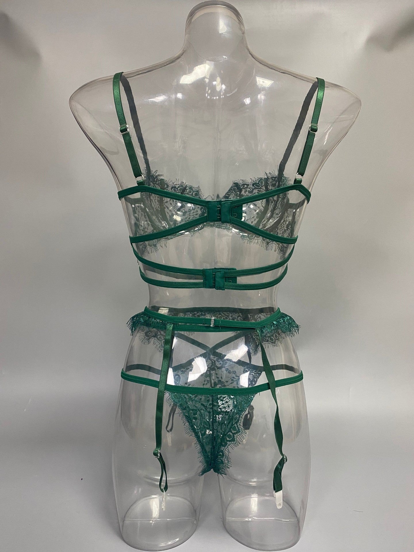 Sexy Lingerie Cross-Border Women's Fashion European and American AliExpress Amazon Transparent Lace Underwire Sexy Three-Piece Set New Model